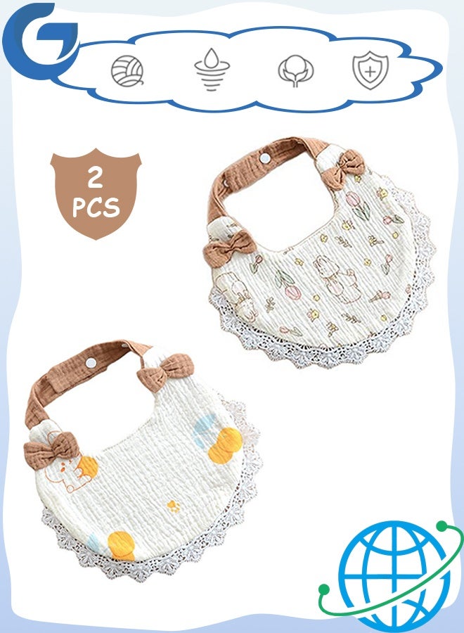 MXN 2 Pcs Muslin Baby Bibs, 360 Rotate Baby Bandana Drool Bibs Cotton for Feeding Eating and Drooling for 0-2 Years Old Boys Girls - Image 1