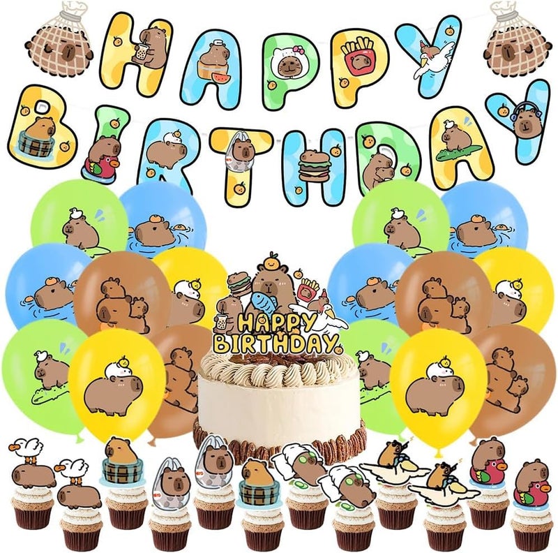 MANGO 30PCS Capybara Birthday Party Supplies Capybara Birthday Party Decorations Capybara Birthday Cupcake Topper Capybara Happy Birthday Banner Birthday Balloon Decorations for Kids Party Supplies - Image 2