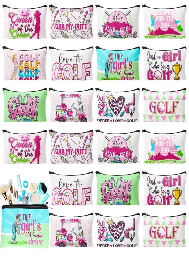 SilTriangle 24 Pieces Golf Makeup Bags Bulk Golfers Canvas Cosmetic Gift Bags Purse Organizer Zipper Cosmetic Pouch Portable Travel Toiletry Pouch for Women Men Gifts, 7 x 4 Inch - Image 1