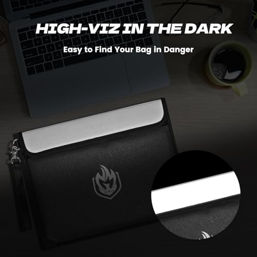 andyer 2 Pockets Fireproof Document Bag 6200°F, 10 Layers Waterproof Fireproof Money Bag for Cash with Reflective Strip, Heat Insulated Waterproof Document Holder Pouch, Fire Safe Storage (Black) - Image 5