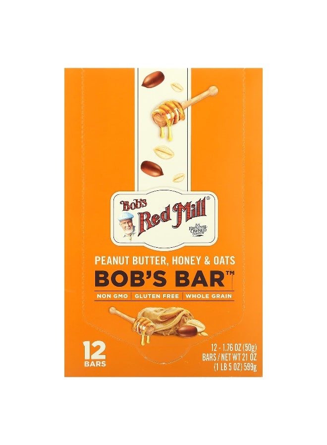 Bobs red mill Bob's Red Mill, Bob's Bar, Peanut Butter, Honey & Oats , 12 Bars, 1.76 oz (50 g) Each (Packaging may vary) - Image 1