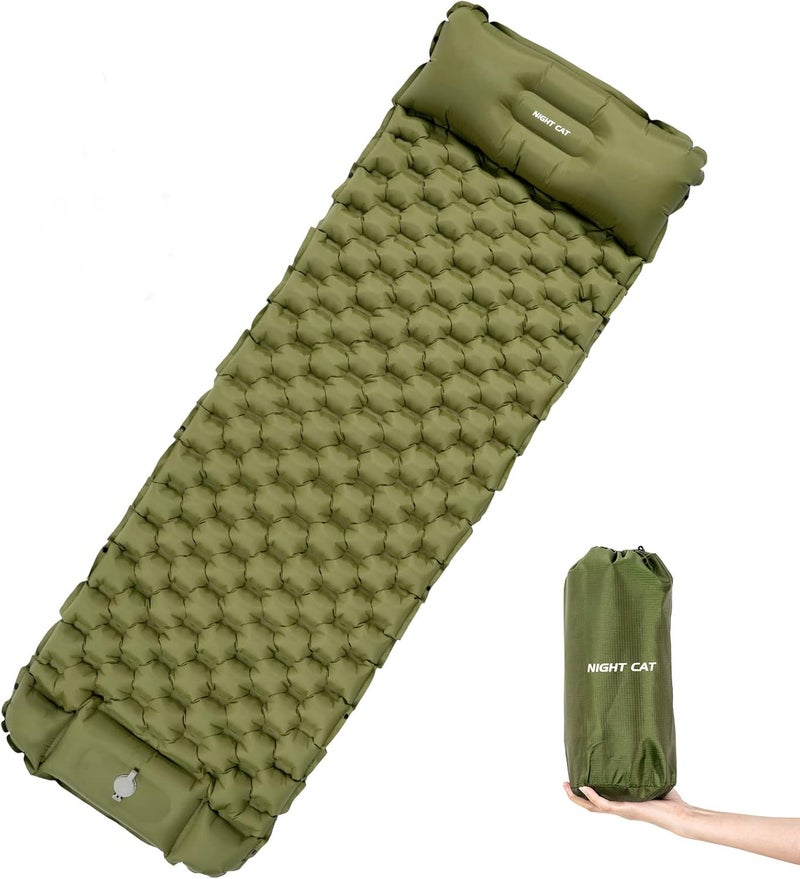 Night Cat Sleeping Air Pad with Pillow Inflatble Mat Mattress Bed for Camping Backpacking Hiking Traveling 195×65 cm - Image 1
