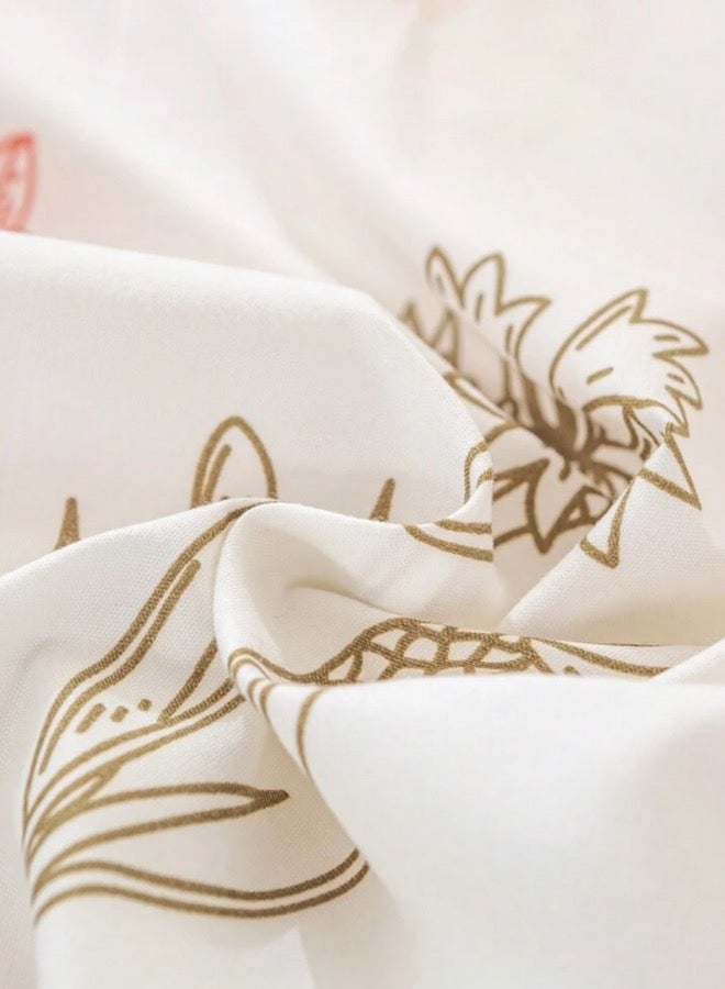 لونا هوم طقم سرير كوين مكون من 6 قطع باللون الخوخي مع غطاء لحاف بتصميم زهور نباتية. - Image 5