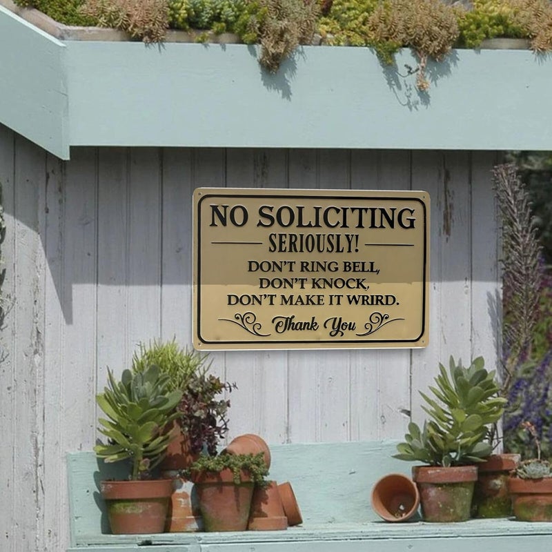 JACKGOLD Humorous No Soliciting Sign - Metal 12x8 Inch Vintage Wall Decor with Funny "Don't Ring Bell" Message, Sunproof for Home, Office, Front Door, Business-Easy Install Pre-Drilled Holes,Unique Gift Idea - Image 5