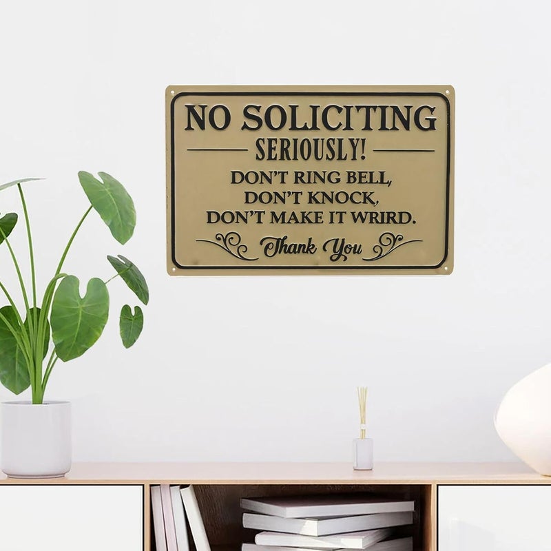 JACKGOLD Humorous No Soliciting Sign - Metal 12x8 Inch Vintage Wall Decor with Funny "Don't Ring Bell" Message, Sunproof for Home, Office, Front Door, Business-Easy Install Pre-Drilled Holes,Unique Gift Idea - Image 3