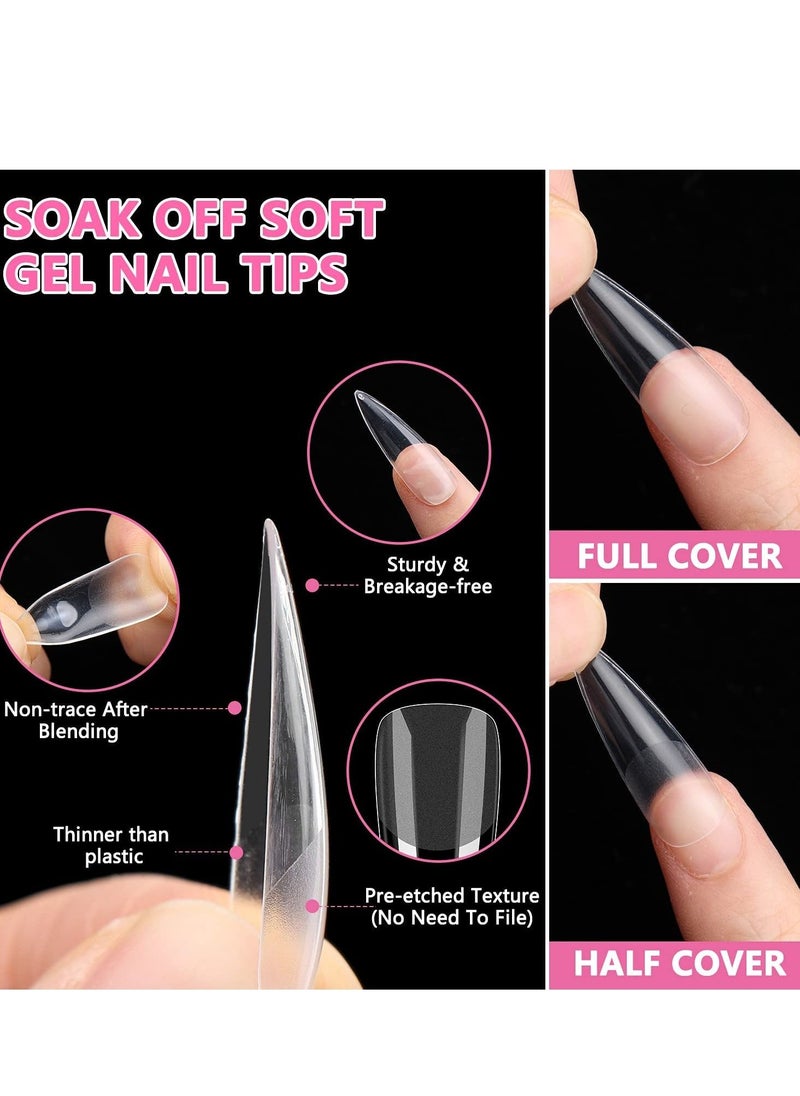 SYOSI Soft Gel Full Cover Nail Tips 240PCS 12 Sizes Clear Gel Nail Tips Long Stiletto Gelly Tips with Case for Press On Nail Extension DIY Manicure Soak Off  - Image 4