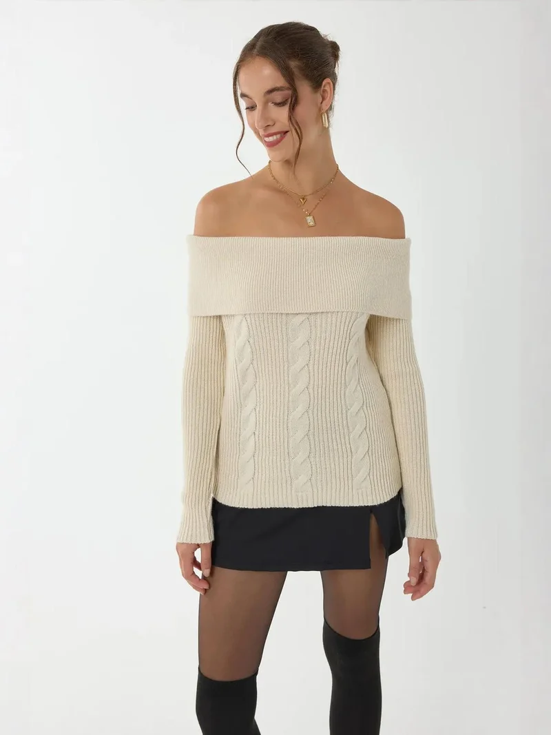 Off Shoulder Knitted Sweater