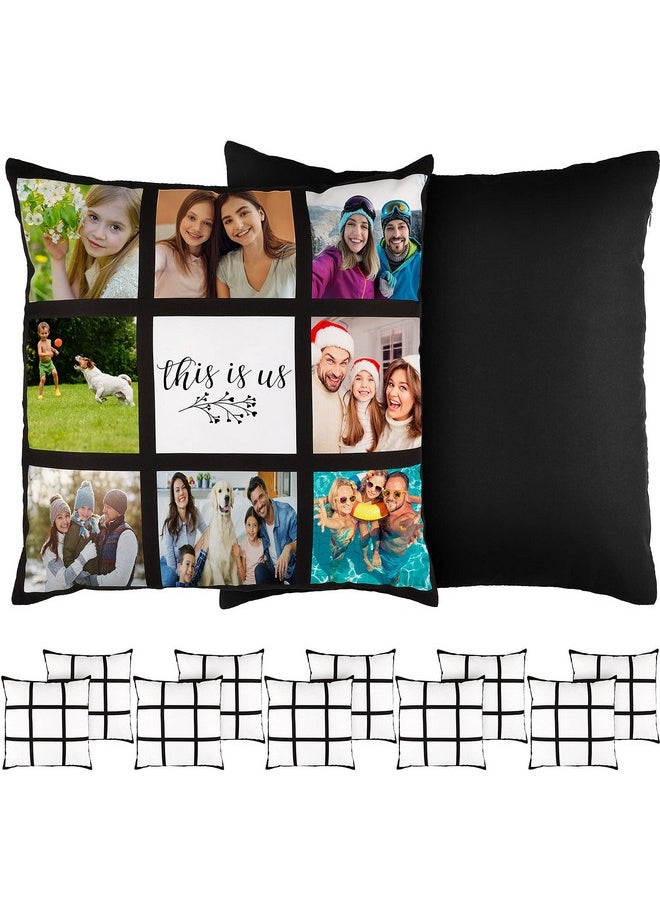 Sieral Sublimation Blank Panel Pillow Case 16 x 16 Inches DIY Polyester Cushion Cover 9 Photo Panel Throw Pillowcase for Printing Sofa Couch No Pillow Insert (10)  - Image 1
