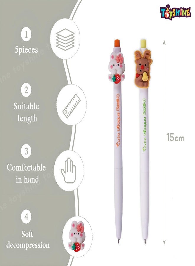 Toyshine 5 Pc Cute Cartoon Design Fancy Fine 0.5mm Kawaii Gel Ink Pen for Office Stationary School Supplies Birthday Party Favor Return Gift - Multicolor - Image 4