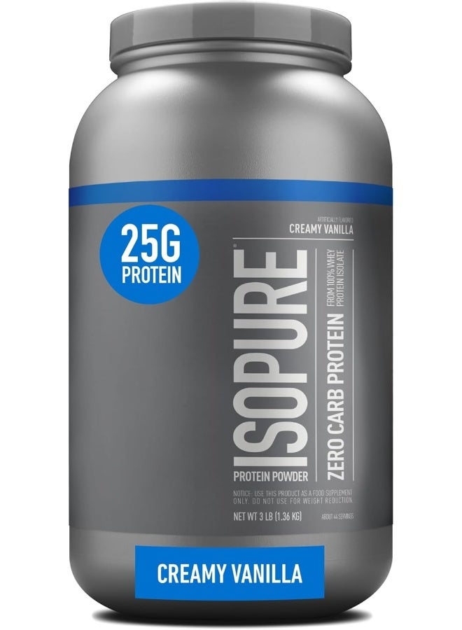Isopure Zero Carb Whey Protein Isolate Powder with Vitamin C & Zinc for Immune Support, 25g Protein, & Keto Friendly - Creamy Vanilla, 3 Lbs ,41 Servings (1.36 KG)
