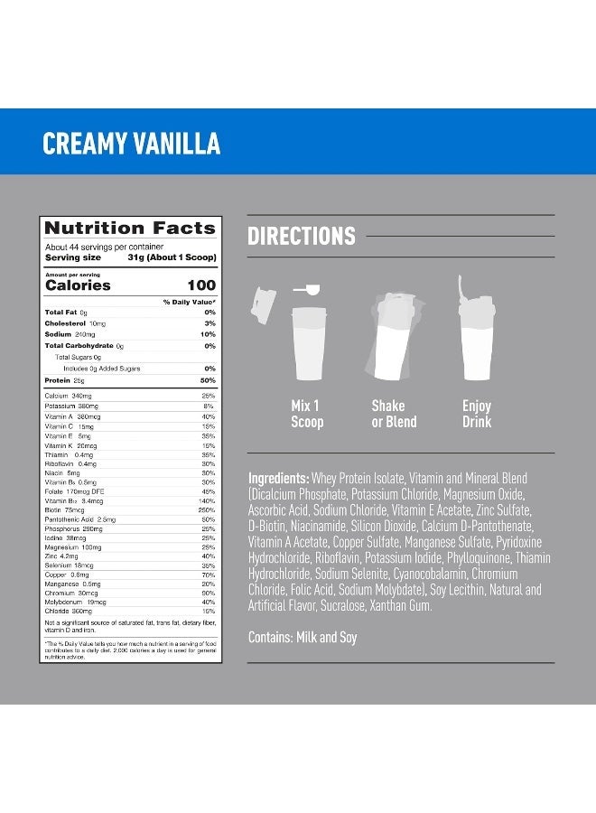 Isopure Zero Carb Whey Protein Isolate Powder with Vitamin C & Zinc for Immune Support, 25g Protein, & Keto Friendly - Creamy Vanilla, 3 Lbs ,41 Servings (1.36 KG) - Image 3