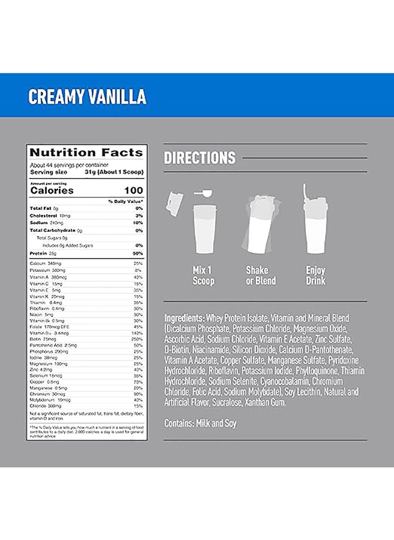 Isopure - Zero Carb Whey Protein Isolate Powder With Vitamin C And Zinc For Immune Support, 25g And Keto Friendly Creamy Vanilla - 1.36 KG - Image 1