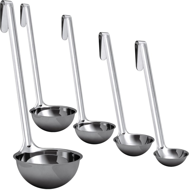 Avant Grub Sturdy Ergonomic Combo Sizes Ladles 5 Pk 1 2 4 6 8 Oz Stainless Steel Ladle with Long Handles Best Kitchen Supplies for Stirring Portioning and Serving Soup Chili and Stew in Restaurants and Home 