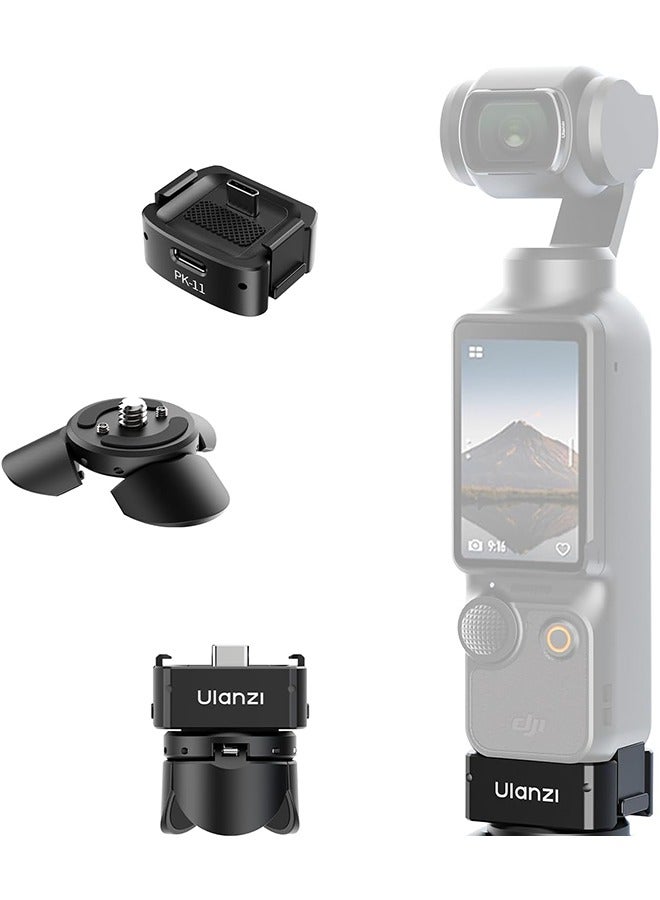 ULANZI Quick Release Mini Tripod Kit for DJI Osmo Pocket 3, Type-C Full-Function Port Charging Adapter Base for Pocket 3 Accessories with 1/4 Screw Hole for Tripods (PK-08 & PK-11) - Image 1