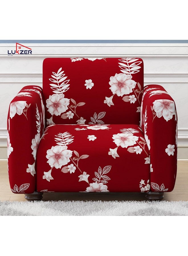 Lukzer 1 Seater Red Flower Universal Sofa Cover | 360° Fully Covered Anti-Slip Washable Couch Cover Protector | 140 GSM Stretch Fit Polyester + Spandex Slipcover (90-140cm/SC-014-01) - Image 3