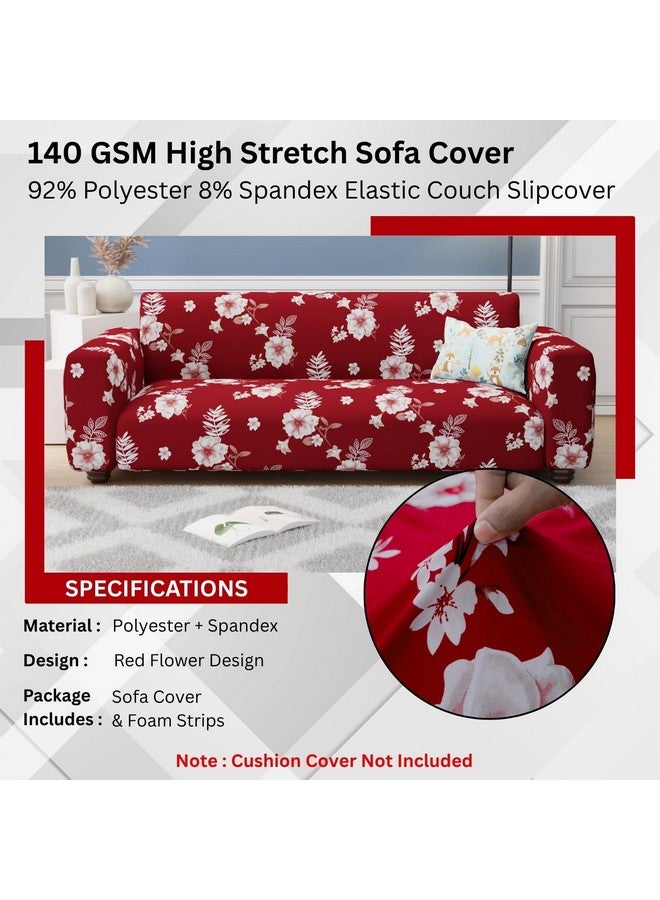 Lukzer 1 Seater Red Flower Universal Sofa Cover | 360° Fully Covered Anti-Slip Washable Couch Cover Protector | 140 GSM Stretch Fit Polyester + Spandex Slipcover (90-140cm/SC-014-01) - Image 5