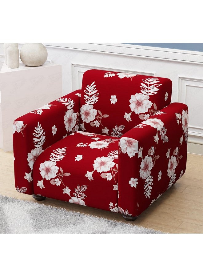 Lukzer 1 Seater Red Flower Universal Sofa Cover | 360° Fully Covered Anti-Slip Washable Couch Cover Protector | 140 GSM Stretch Fit Polyester + Spandex Slipcover (90-140cm/SC-014-01) - Image 1