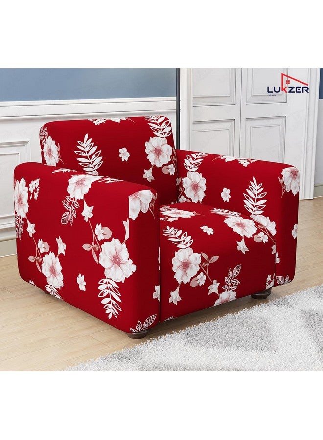 Lukzer 1 Seater Red Flower Universal Sofa Cover | 360° Fully Covered Anti-Slip Washable Couch Cover Protector | 140 GSM Stretch Fit Polyester + Spandex Slipcover (90-140cm/SC-014-01) - Image 4