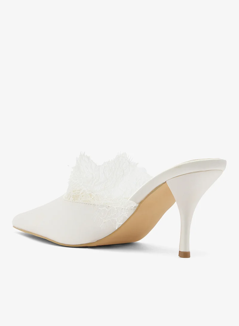 Glamorous WHITE SATIN Casual Mule Heeled Sandals for Women | Best Price UAE