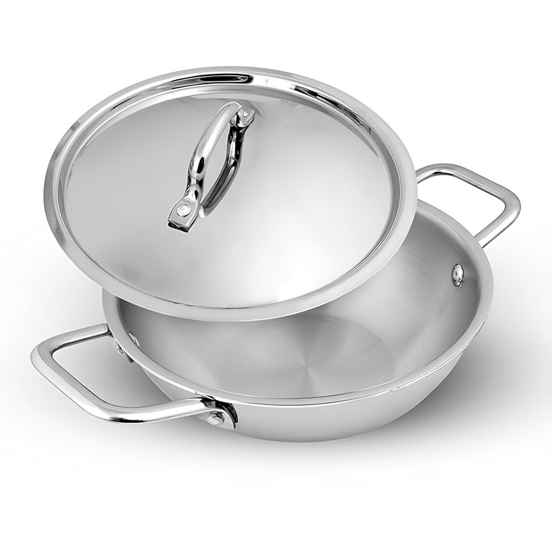 Shritik Triply Stainless Steel Kadai with Lid (26cm, 3.5L) | 2.5 mm Thick | Triply Kadai with Heavy Bottom | Induction Friendly Triply Stainless Steel Cookware Kadhai | 5 Year Warranty - Image 1