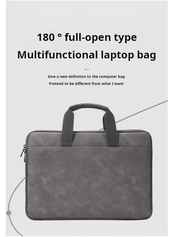 Gerenic New PU Nubuck Leather Laptop Bag for 15-16 Inch MacBook Pro/Dell XPS, Full Open Shockproof Briefcase with Water-resistant Lining & Anti-Scratch Padding, Business Computer Bag for Work Travel Commute(Dark Grey)  - Image 2