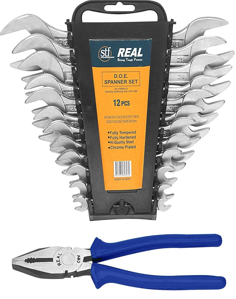 Heavy Duty Double Open End (D.O.E) 12 Pcs. Set with Hanging Tray and Plier