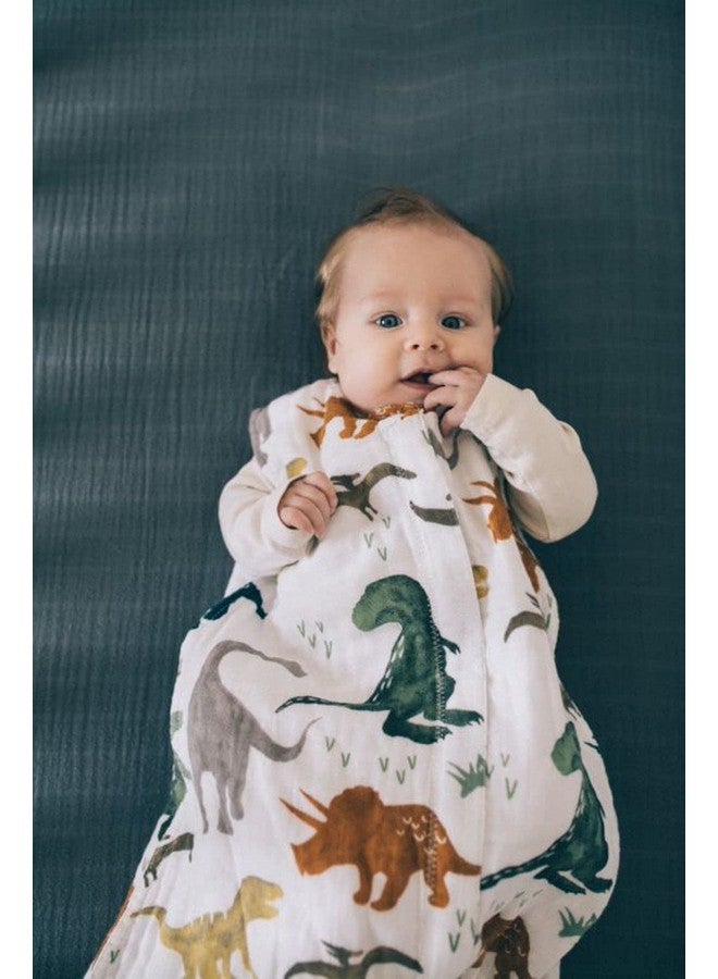 Little Unicorn 0-6 Month Premium Muslin Sleep Sack 1.1 TOG | Soft & Breathable Muslin Cotton for safer sleep | 2 way zipper (Dino Friends) - Image 4