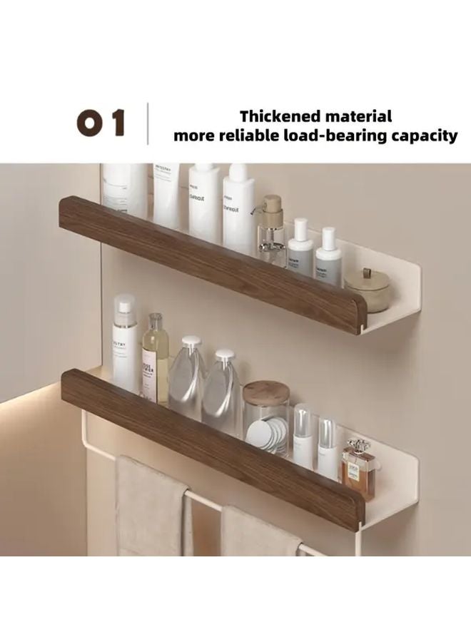 Morotel Single Double Layer Bathroom Shelf No Drilling Required 40cm Walnut Wood - Image 5