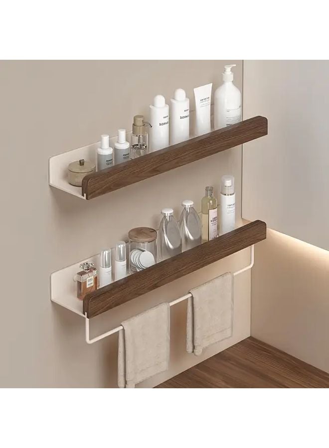 Morotel Single Double Layer Bathroom Shelf No Drilling Required 40cm Walnut Wood - Image 3