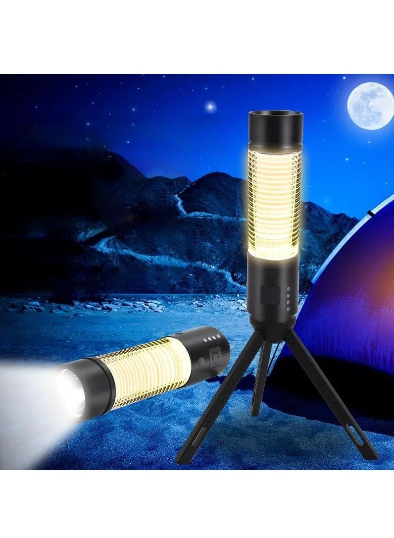 Tripod Camping Lantern, Portable LED Flashlight, USB Rechargeable 6 Mode Torch Light, Outdoor/Fishing/Hiking/Camping Tent Hanging Lamp - Image 1