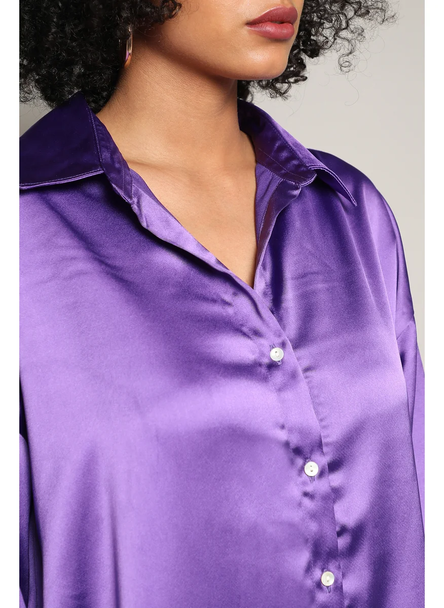 كامبوس سوترا Women's Amethyst Purple Boxy Satin Shirt