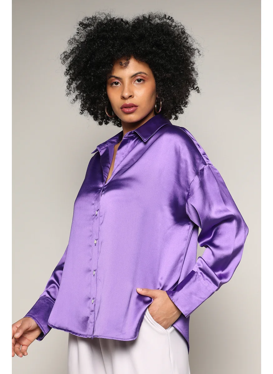 كامبوس سوترا Women's Amethyst Purple Boxy Satin Shirt