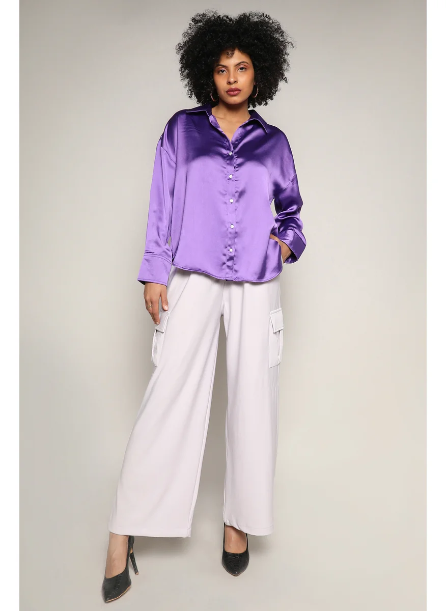 كامبوس سوترا Women's Amethyst Purple Boxy Satin Shirt