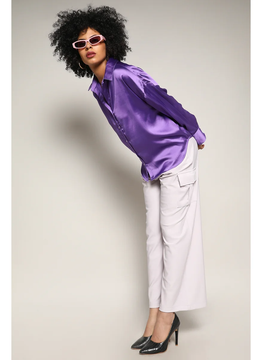 كامبوس سوترا Women's Amethyst Purple Boxy Satin Shirt