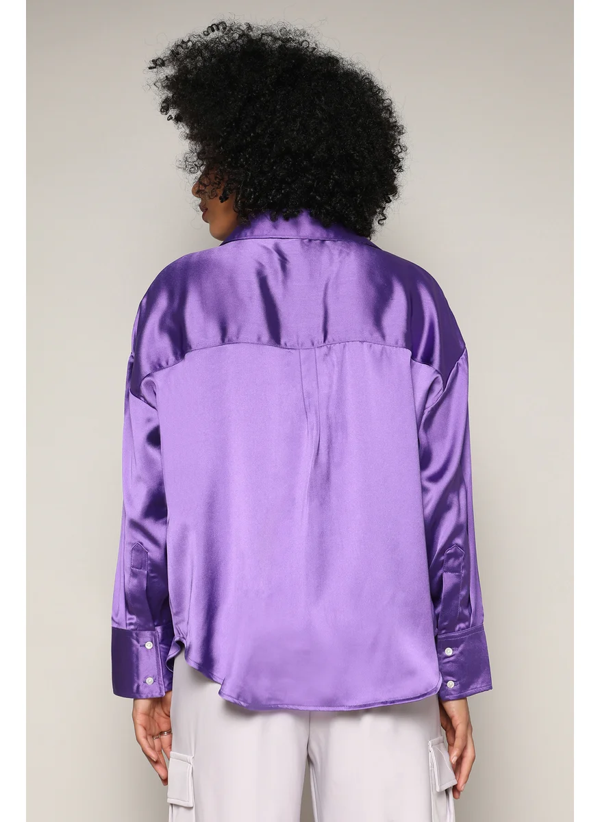 كامبوس سوترا Women's Amethyst Purple Boxy Satin Shirt
