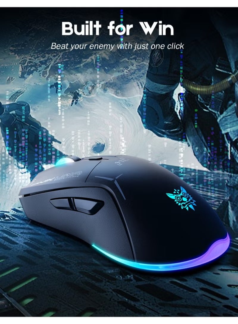 onikuma Gaming Mouse, Wired/Wireless/Bluetooth Tri-Mode, Laptop Wireless Mouse, Portable Type-C Rechargeable 4800 DPI Mouse with 7 RGB Lighting Modes - Image 5