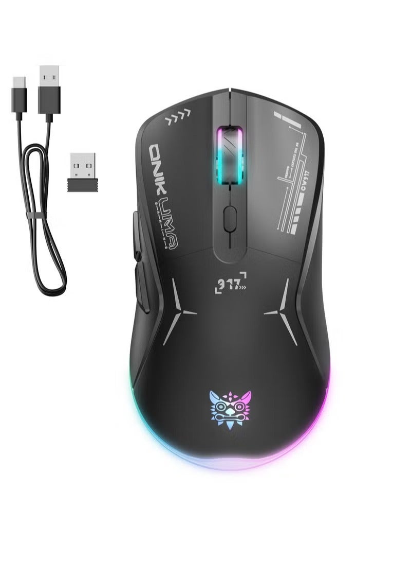 onikuma Gaming Mouse, Wired/Wireless/Bluetooth Tri-Mode, Laptop Wireless Mouse, Portable Type-C Rechargeable 4800 DPI Mouse with 7 RGB Lighting Modes - Image 1