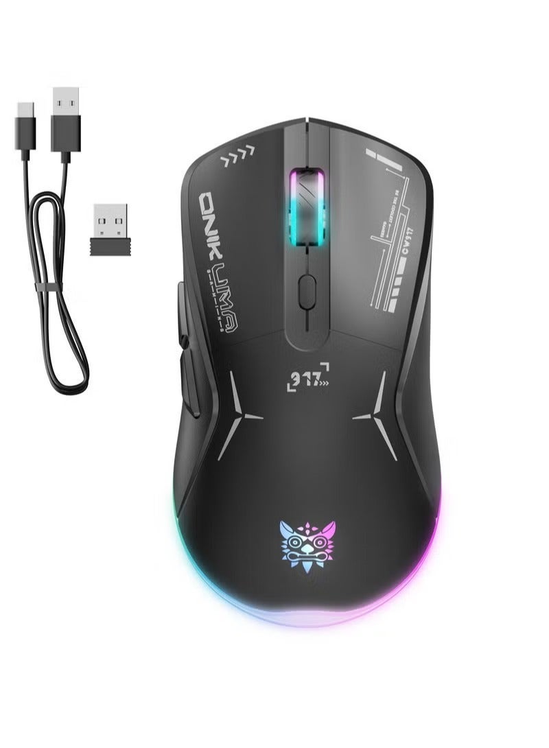 Gaming Mouse, Wired/Wireless/Bluetooth Tri-Mode, Laptop Wireless Mouse, Portable Type-C Rechargeable 4800 DPI Mouse with 7 RGB Lighting Modes