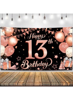 KATCHON Rose Gold Happy 13Th Birthday Banner Xl 72X44 Inch Rose Gold And Black 13Th Birthday Decorations For Girls Official Teenager 13Th Birthday Backdrop 13 Year Old Birthday Party Supplies  - Image 1