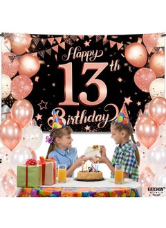 KATCHON Rose Gold Happy 13Th Birthday Banner Xl 72X44 Inch Rose Gold And Black 13Th Birthday Decorations For Girls Official Teenager 13Th Birthday Backdrop 13 Year Old Birthday Party Supplies  - Image 3