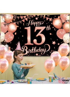 KATCHON Rose Gold Happy 13Th Birthday Banner Xl 72X44 Inch Rose Gold And Black 13Th Birthday Decorations For Girls Official Teenager 13Th Birthday Backdrop 13 Year Old Birthday Party Supplies  - Image 2