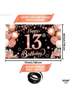 KATCHON Rose Gold Happy 13Th Birthday Banner Xl 72X44 Inch Rose Gold And Black 13Th Birthday Decorations For Girls Official Teenager 13Th Birthday Backdrop 13 Year Old Birthday Party Supplies  - Image 4