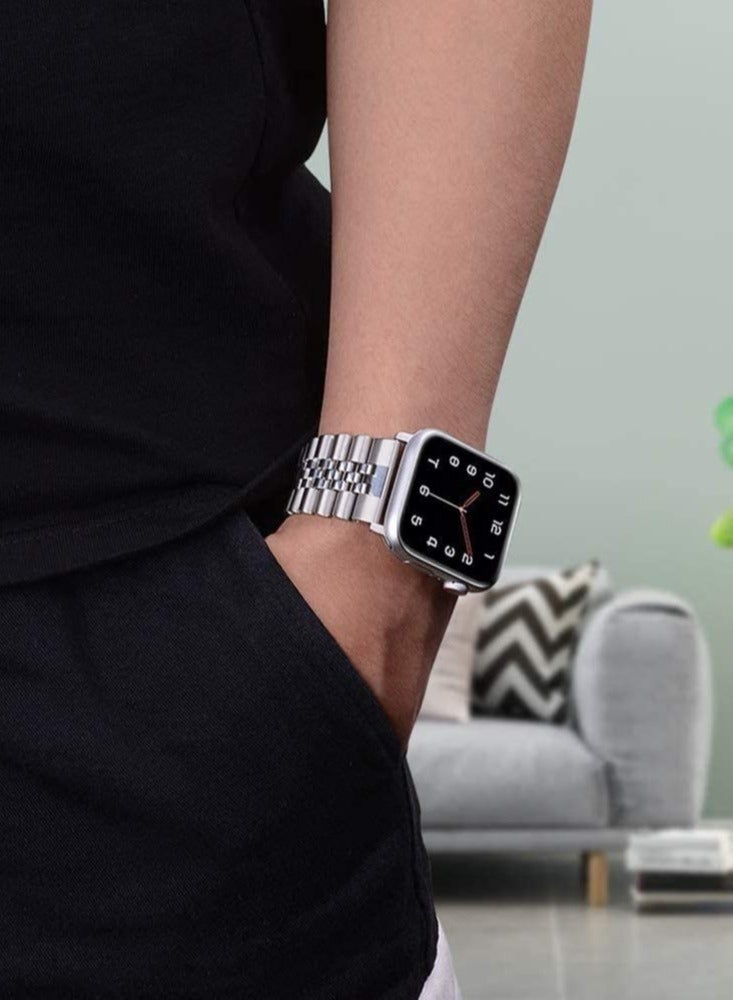 Gravity Replacement Band Compatible with Apple Watch Ultra 49mm 45mm / 44mm / 42mm, Stainless Steel Solid Strap Metal Bracelet for Apple Watch Series 8 7 6 5 4 3 2 SE (Silver) - Image 5