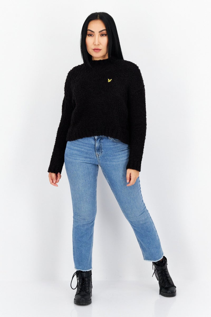 Lyle & Scott Women Mock Neck Crochet Sweater, Black - Image 4