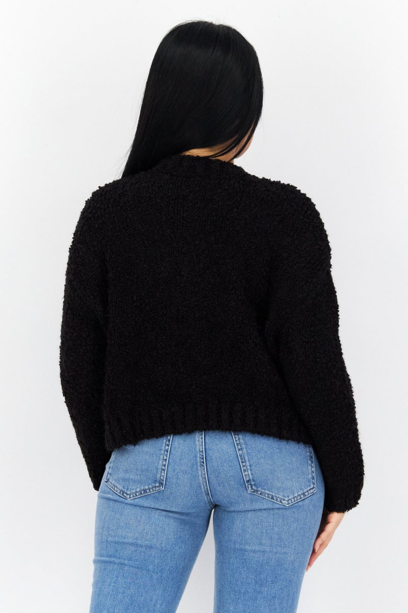 Lyle & Scott Women Mock Neck Crochet Sweater, Black - Image 3