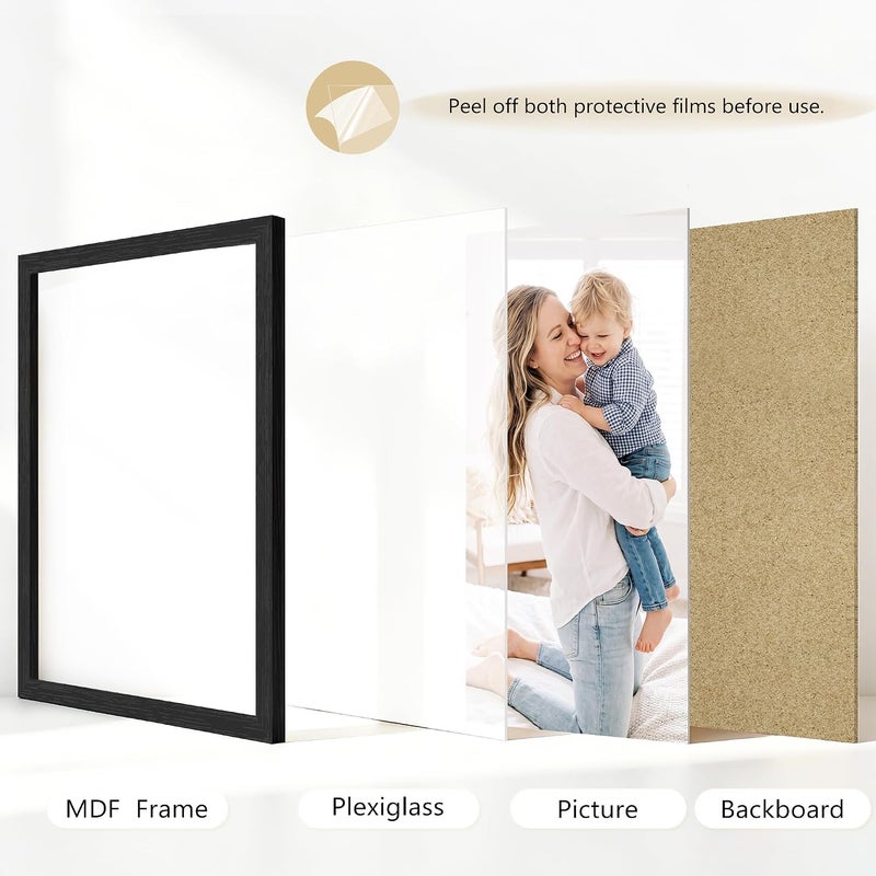 PEALSN 8.5x11 Picture Frame Set of 6, Black Picture Frames with HD Plexiglass,Wall Gallery Photo Frames for Wall Mounting or Tabletop Display, Black Woodgrain - Image 4