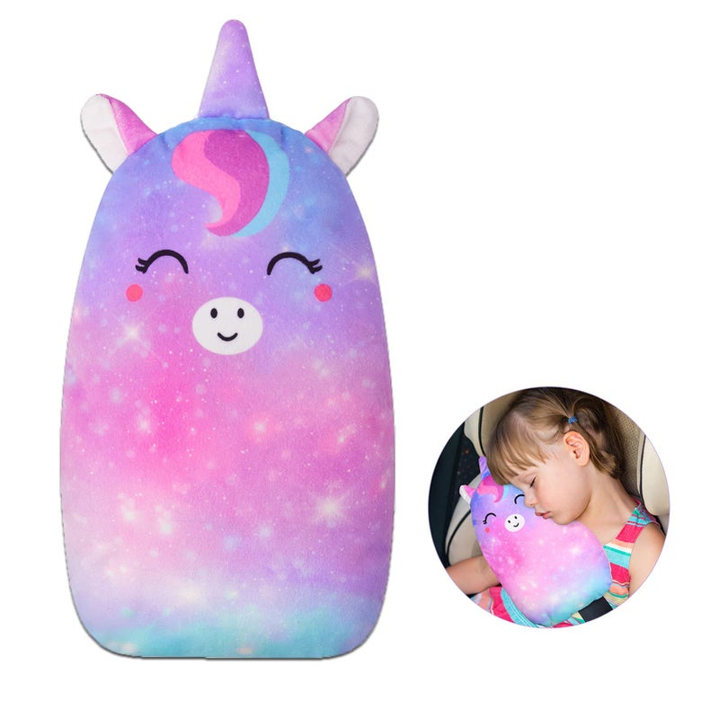 FIODAY Car Seat Belt Covers for Kids Unicorn Seat Belt Pillow Soft Seat Belt Cushion Adjust Seat Strap Pillow Head Neck Support for Children Boys Girls Travel Purple