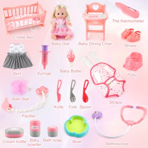 SUKIPIN Baby Doll Playsets for Girls, Baby Doll with Accessories Set for Girls 3-5, Baby Doll Set for 3 4 5 Year Old Girls Gifts, Stocking Stuffers for Toddlers Kids (Doll Playset) - Image 2