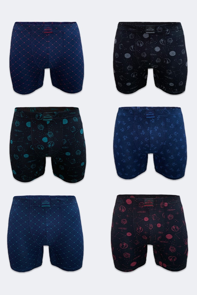 Malabadi Men's Patterned 6 Pack Modal Long Boxer 6 Pieces 6M250  - Image 1
