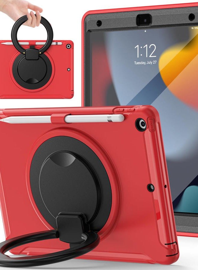 BATYUE iPad 9th/ 8th/ 7th Generation Case (iPad 10.2 Case 2021/2020/2019) with Screen Protector,Rugged Case with Rotating Stand/Pencil Holder/Pencil Cap Holder (Red) - Image 1